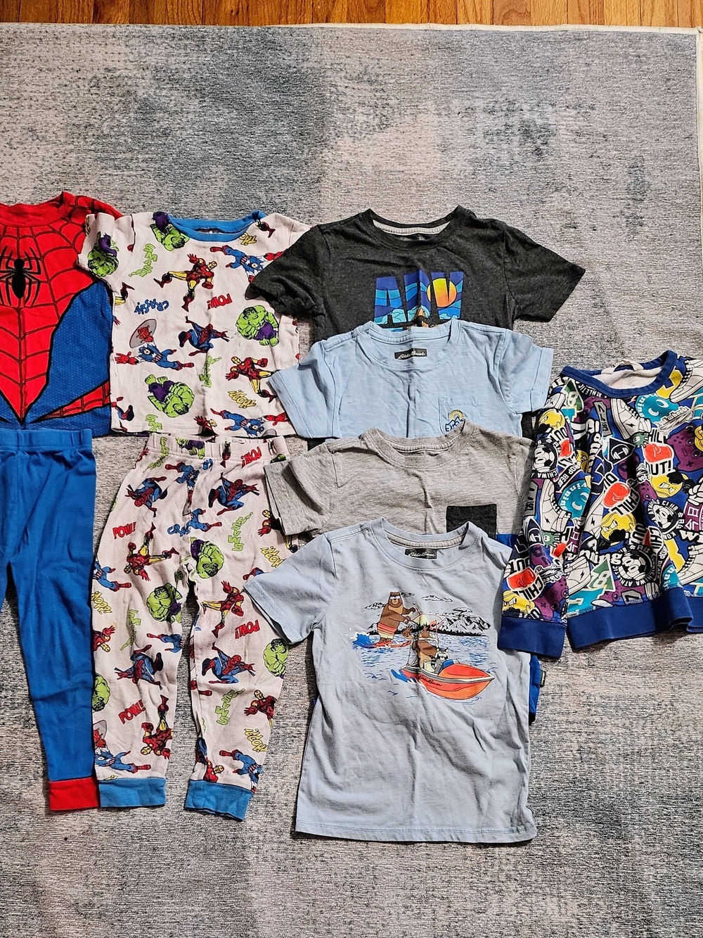 Assorted Kids Pajama and Tee Bundle - Blue, Gray, Black, Multicolor, Size 5-6